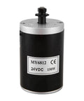 24V 150W Electric Scooter Motor With 7 Tooth 25H Chain Sprocket MY6812 Brush DC Motor shown upright with label visible.