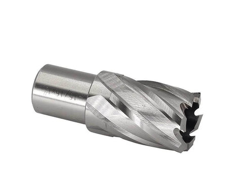 Annular cutter side view with Weldon shank, 3/4-inch diameter, HSS slugger bit for mag drill