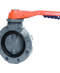 Top Shelf Lever Operated Butterfly Valve With CPVC Body And Disc EPDM Seals 4 Inch side view showcasing lever and body design.
