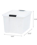 Front view of 60 Quart Plastic Storage Box with Secure Buckles and Pull Out Design for Home Organization Pearl White Stackable Container.
