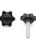 Plastic star-shaped knob with 1/4-20 threaded screw, 1'' long; front and side views for umbrella bases, pack of 10