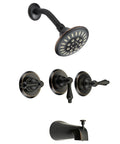 Oil Rubbed Bronze Tub Shower Faucet With Three Handle Design And Multi Setting Shower Head Convertible For Tub, Shower Or Tub And Shower