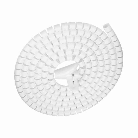 Kick That Nasty Cord Clutter To The Curb With This Highly Flexible Zip Up Spiral Cable Wrap Tube, white, coiled for organization.