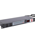 Keep Your Live Rig Bulletproof With This 10 Outlet Power Sequencer Surge Protector Featuring Digital Voltage Display And Hella Surge Defense For Smooth Amp Speaker Startup Shutdown On Stage Or In Studio US Plug, image of black metal unit with digital display.