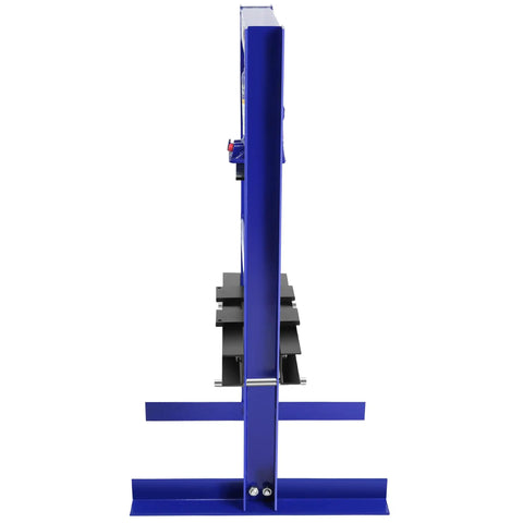 Side view of Badass Professional Grade Heavy Duty 6 Ton Hydraulic Shop Press With Real Time Precision Pressure Gauge and Adjustable Work Table, blue finish.