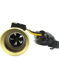 Front view of Three Quarter Inch Brass Water Flow Sensor Switch With Hall Effect Plug And Play Ready For Home And DIY Projects 2 To 50 Liters Per Minute Flowmeter BSPT Female Thread 58 Millimeter Length DC Five To Fifteen Volt 0 To 80 Celsius Range