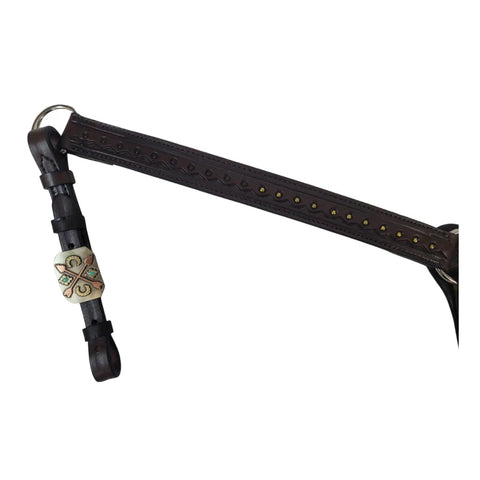 Badass Western Straight Breast Collar Featuring Slick Sierra Border Tooling And Brass Hardware Heavy Duty Double Ply Leather detail with brass accents.