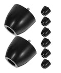 Premium Eight Piece Rubber Furniture Feet Kit For Cutting Boards And Counters With Heavy Duty Adhesive Backing Non Slip Glide Pads Quick Peel And Stick Round Levelers shown in black color and various sizes.