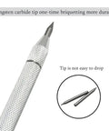 Close-up of Top Shelf Tungsten Carbide Scriber Set With Embedded Magnet And Twelve Spare Tips for durable etching on various materials.