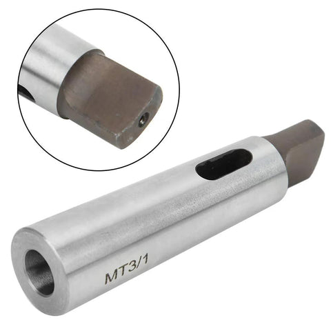 MT3 to MT1 taper reducing adapter sleeve, high-speed steel, silver metal for lathe milling