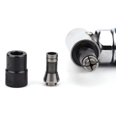 Right Angle Pneumatic Die Grinder 25000 RPM Air Powered Tool Featuring 1/4 And 1/8 Collets and collets for versatile grinding use.