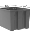 Rock Solid Heavy Duty Plastic Storage Totes Six Pack Gray Nestable Stacking Distribution Crates 19 1/2 By 15 1/2 By 13 Inches side view showing dimensions.