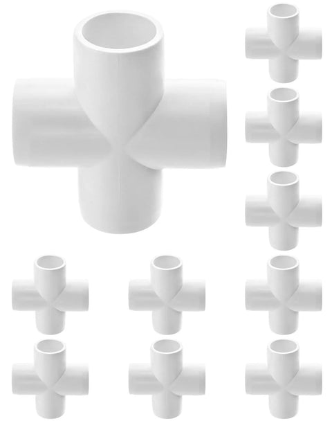 4 Way 1/2 Inch Cross PVC Fitting 10 Pack Connector Furniture Grade For DIY Furniture Projects And PVC Structures White