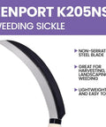 Zenport K205NS weeding sickle with 6.5 inch blade, non-serrated steel, for harvesting berries, herbs, and edging lawns.