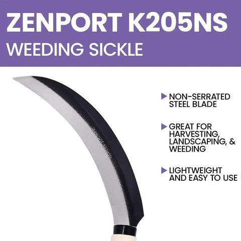 Zenport K205NS weeding sickle with 6.5 inch blade, non-serrated steel, for harvesting berries, herbs, and edging lawns.