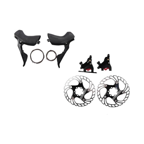 Ride Ready Road Bike Shifter Pair With Slick Shifting 2x11 Speed Mechanical Levers Compatible With Shimano Ultegra R8000 And R7000 Systems, includes 160mm disc brake rotors.