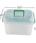 First Aid Kit Container Clear Organizer Box For Medicine Storage In Car Home And Office With Lift Out Tray, dimensions shown
