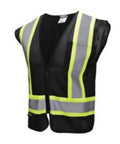 No Nonsense Two Tone Safety Vest Black Size Xl Ansi Class 1 Type O Economy Reflective High Visibility Work Gear For Crew Leaders And Hard Hatted Jobsite Contractors, front view showing mesh fabric and reflective stripes.
