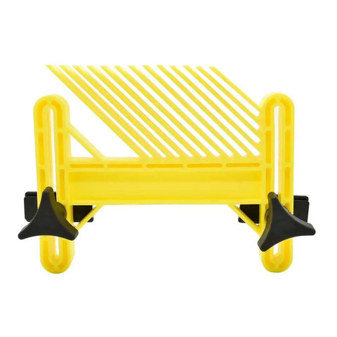 Pro Grade T Track Featherboard for table saw and router table, heavy-duty yellow design with adjustable knobs.