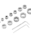 12-piece Stainless Steel Drill Depth Stop Collar Set For High Carbon Steel Drills with limit rings and screw on collars.