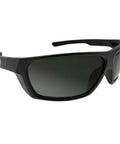 144 Pack Polarized Gray Antifog Safety Glasses Rock Solid Ansi Z87 Plus High Impact with black frame and dark lenses.