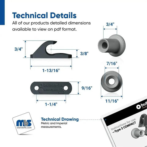 Technical drawing of Type 2 Compact Drop Down Fix For 90 Degree Panel Connection No Fuss Install For Thin Panels Up To Three Quarters Inch Ideal For Washroom Service Ducts ADA Compliant Access Panels For Wheelchair Users Durable Drop Down Mechanism 50 Sets dimensions.