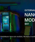Rear view of Grab And Go Pocket Remote Controller With Hall Gimbal And EdgeTX Firmware showcasing external nano module bay