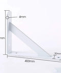 Top Tier Heavy Duty White L Shaped Wall Shelf Brackets, thick iron angle supports, 400mm length, for home decor and storage.