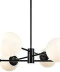 Six-Light Black Chandelier With Opal White Glass Globes, Modern Pendant Ceiling Light for Kitchen Island and Dining Room