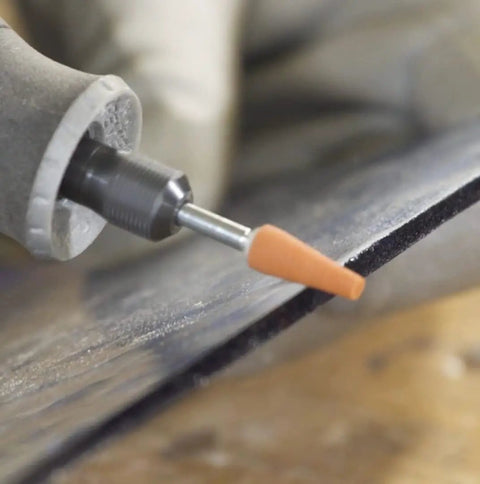 Close-up of Aluminum Oxide Grinding Stone for Rotary Tools 2 Count Pack Heavy Duty Pro Grade Bit sharpening metal edge