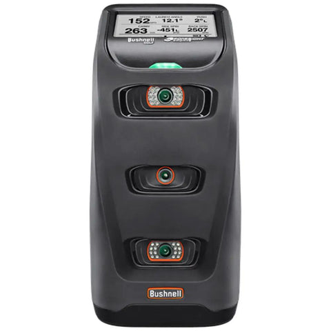 Launch Pro Ball Data Launch Monitor For Indoor And Outdoor Golf with high speed cameras and display screen showing data readings