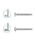 Close-up of 815 Piece 304 Stainless Steel Wood Screw Kit M3 M4 M5 M6 Self Tapping Set with Flat, Pan, Truss Heads Cross Recessed Drive
