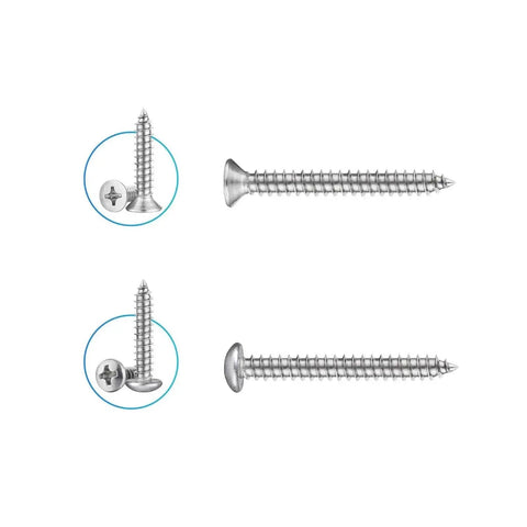 Close-up of 815 Piece 304 Stainless Steel Wood Screw Kit M3 M4 M5 M6 Self Tapping Set with Flat, Pan, Truss Heads Cross Recessed Drive