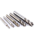 Five 4-flute HSS end mills with straight shanks, 4–12 mm diameters, CNC cutter set