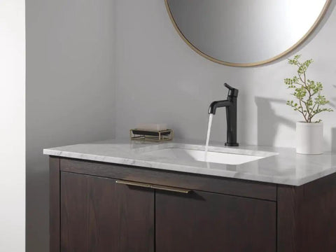 Matte Black One Hole Faucet For 4 Inch Installations With Deck Plate Included Fits One Or Three Hole Sinks Push Pop Drain Vanity Tap Modern Design