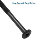 Heavy Duty M6 X 90mm Hex Drive Socket Furniture Barrel Screws And Barrel Nuts In Matte Black, showing hex socket cap drive details.