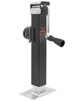 Heavy Duty 5000 Lb Swivel Trailer Jack With 10 Inch Vertical Travel Weld On Pipe Mount Top Wind Handle Built Tough For RVs Utility Trailers And Boats Rust Resistant Coating For Long Lasting Easy Lifting standing on a white background