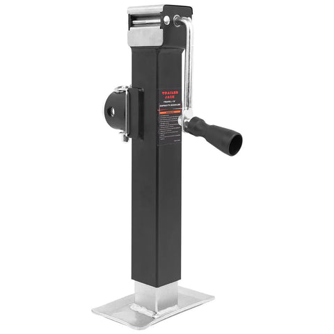 Heavy Duty 5000 Lb Swivel Trailer Jack With 10 Inch Vertical Travel Weld On Pipe Mount Top Wind Handle Built Tough For RVs Utility Trailers And Boats Rust Resistant Coating For Long Lasting Easy Lifting standing on a white background