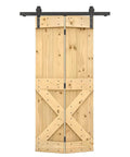 Unfinished 30 Inch By 84 Inch Wood Bi Fold Barn Door For DIY Install With Sliding Hardware Kit Made From Knotty Pine Ready To Stain