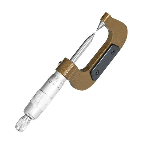 Compact Double Tip Mechanical Micrometer For Straight Up Accurate Outer Diameter Groove Keyway Measurement 0 To 25 Mm Range with precision jaws.