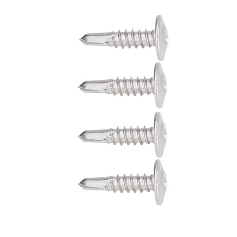 Rust-Proof 304 Stainless Self-Drilling Screw Set With Round Washer Head, side view of four screws on white background.