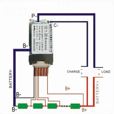 Hassle Free 36V 10S Lithium Battery BMS Featuring 30A Smart Balancing Protection Board for Lithium Ion Cells wiring diagram.