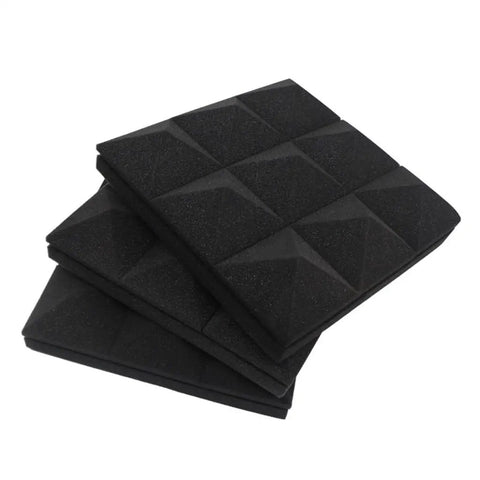 Rock Solid Acoustic Foam Panels 6 Pack Pyramid Soundproof Wall Decor 12X12X2 Inch dense black foam panels stacked