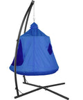 X Shaped Hanging Tree Tent With Swing Chair And Canopy, Steel Frame Hammock Stand, Egg Basket Patio Seat, Blue