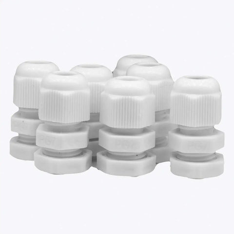 PG7 Cable Gland Kit 20 Pieces White Nylon Waterproof Wire Glands Connector Fitting For 3mm To 6.5mm Cables With Four Part Design Lock Nut Main Unit Seal And Sealing Nut Dust Proof And Easy Install