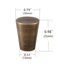 Single knob from Vintage Bronze Drawer Knobs Set Of Four, Solid Brass Cone Cabinet Pulls In Retro Mid Century Style For Dressers, Cabinets Or Bookcases, 0.79 By 0.98 Inches, Antique Finish, Rustproof And Durable, showing dimensions