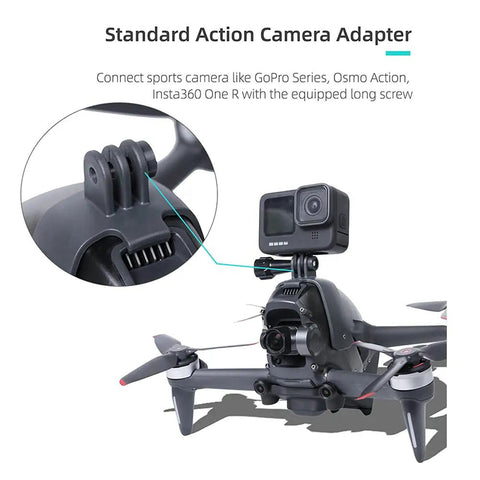 Safe Lighting Drone Light Extension Bracket Mount For DJI FPV with camera adapter attachment, front view.