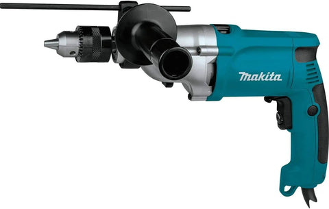 Beefy Three Quarter Inch Hammer Drill With LED Light, 6.6 Amp Power, dual mode switch, variable speed, built-in clutch, side view.