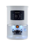 Premium Automatic Espresso Tamper With Digital Touchpad Controls And Memory Presets For Consistent Pressure Flat Coffee Press Tool Matte White Finish, front view with digital controls.
