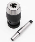 Heavy Duty Drill Press Chuck Kit With JT33 Mount And MT2 JT33 Arbor, Keyless Design, displayed at an angle on a white surface